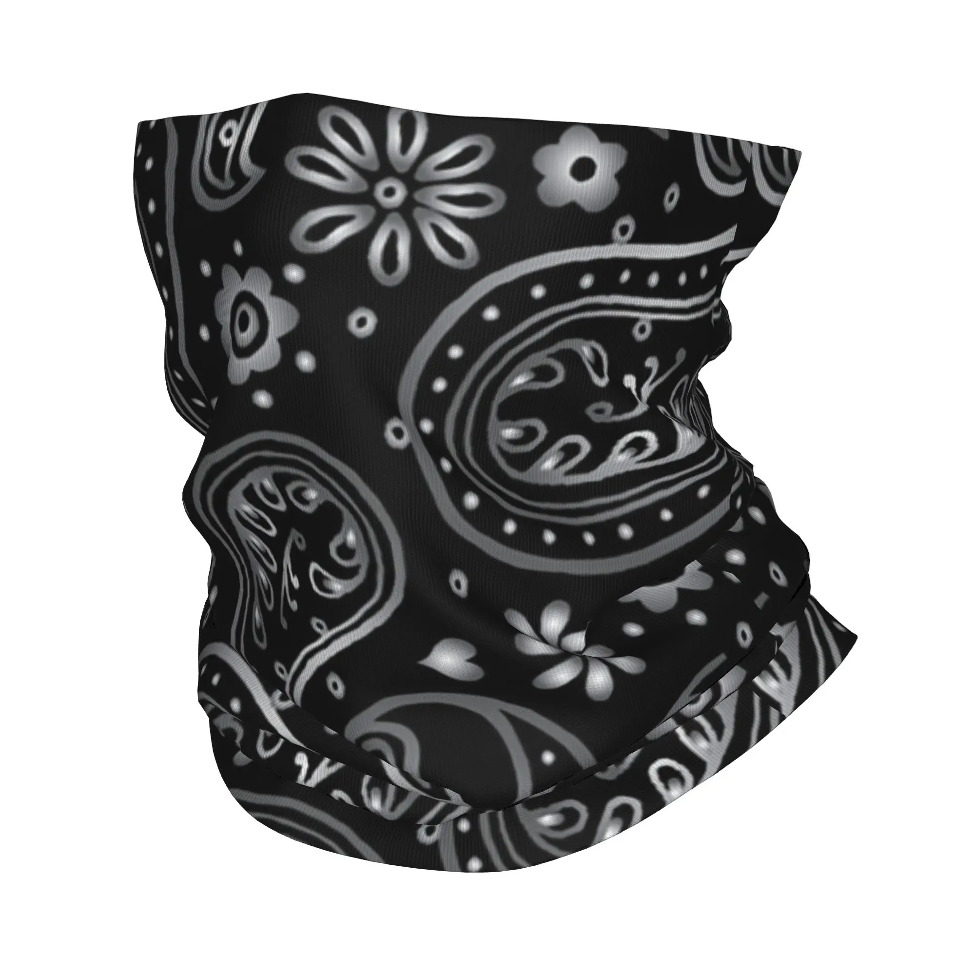 Neck Warmer Balaclava - Nieuwe zilverzwarte paisley-design bandana nekwarmer hardloopwrap