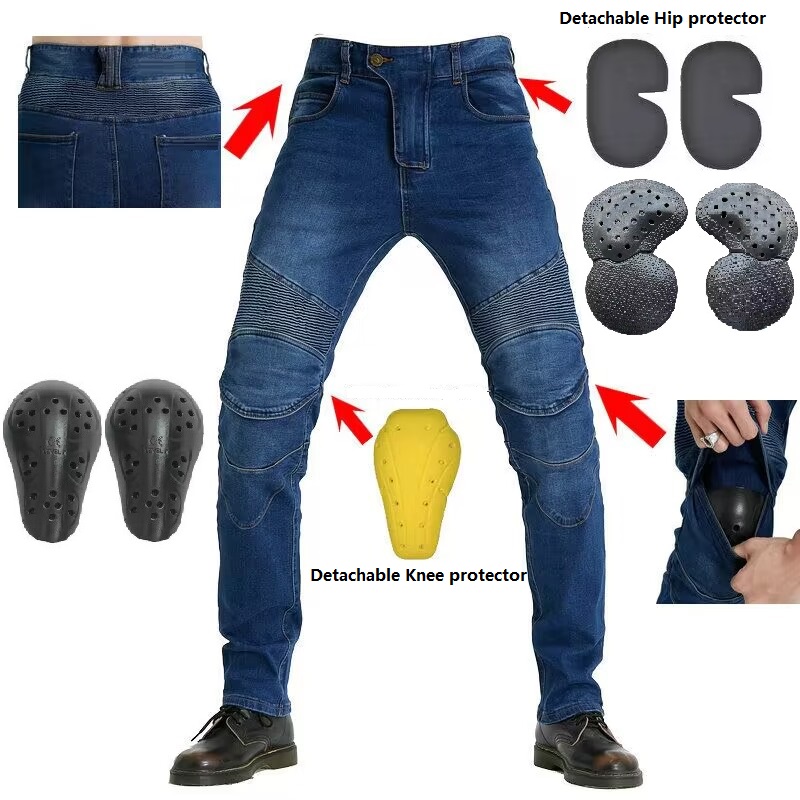 Motorcycle Gear Testing - Herenjeans met borduurwerk, motorbroek, pantalon, motocrossriem,